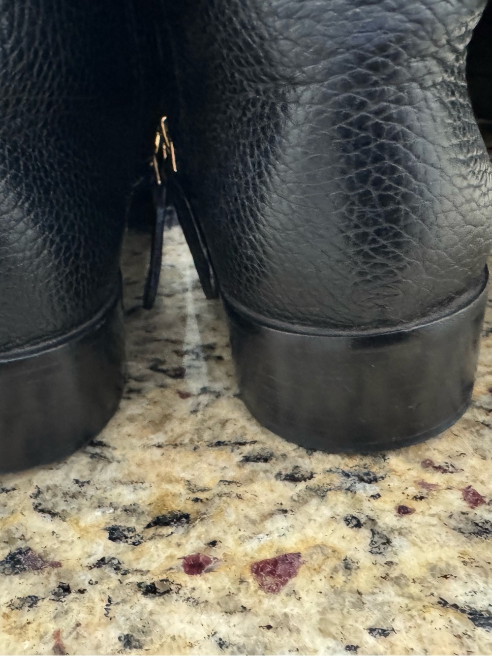 Tory Burch Black Tall Boots with Gold Logo - Picture 5 of 7